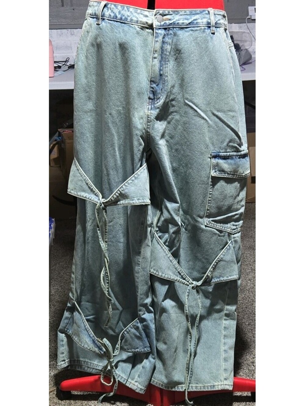 Cider Women’s Blue Light Wash Wide-Leg Denim Jeans Pockets Plus Size 1XL